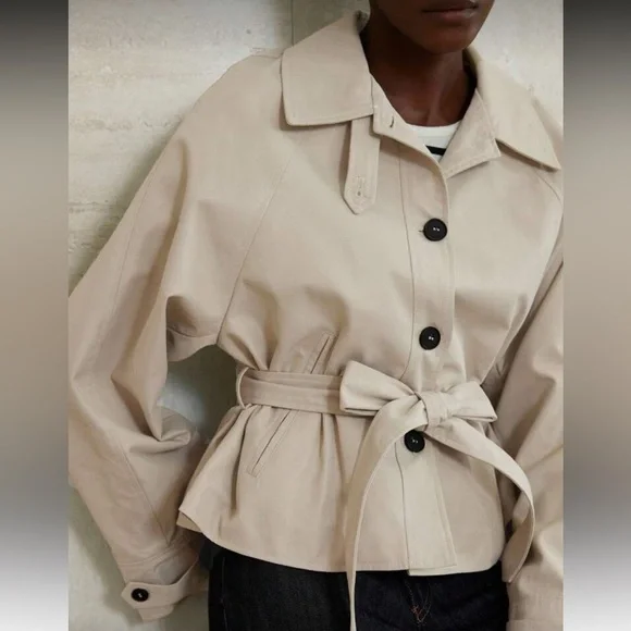 Cream tie belted French coat jacket, fully lined - Picture 1 of 6